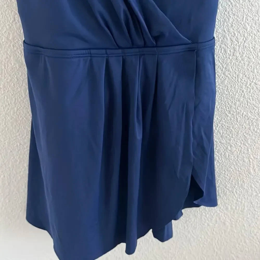 Wowease Navy Blue One Piece Swimsuit Dress Style Magnetic Closure Easy Wear 6